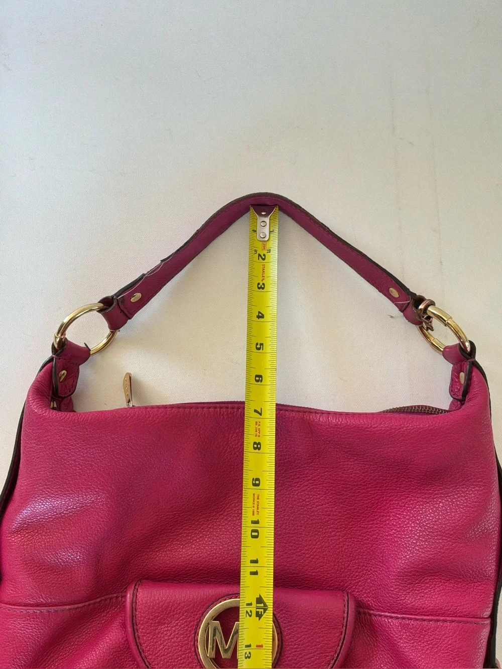 Michael Kors Fulton Large Leather Hobo Shoulder Bag Pink Gold Logo Purse